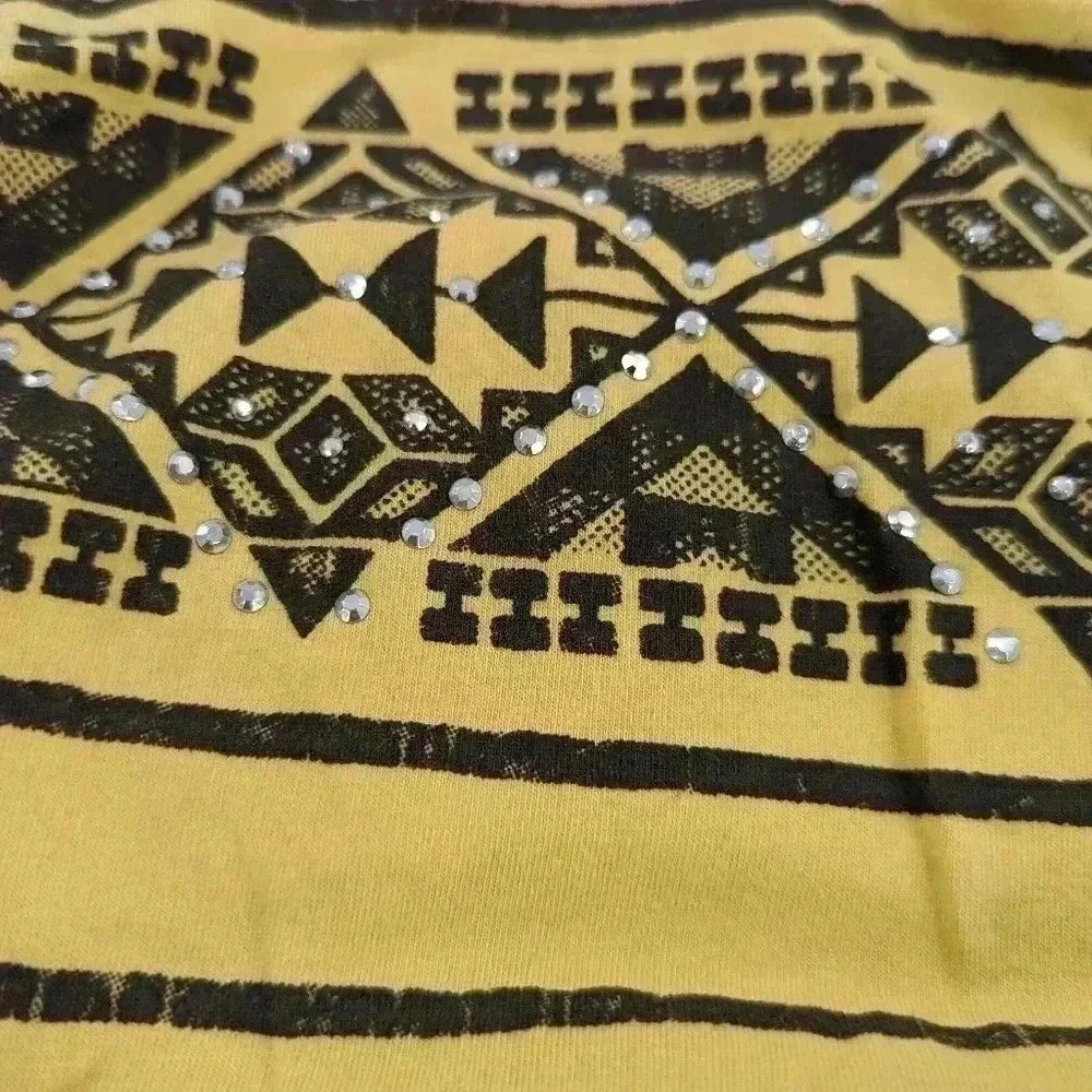Dolled Up By F.A.N.G Women's Y2K Small Yellow Black Tribal Sleeveless Tube Top - Picture 2 of 9